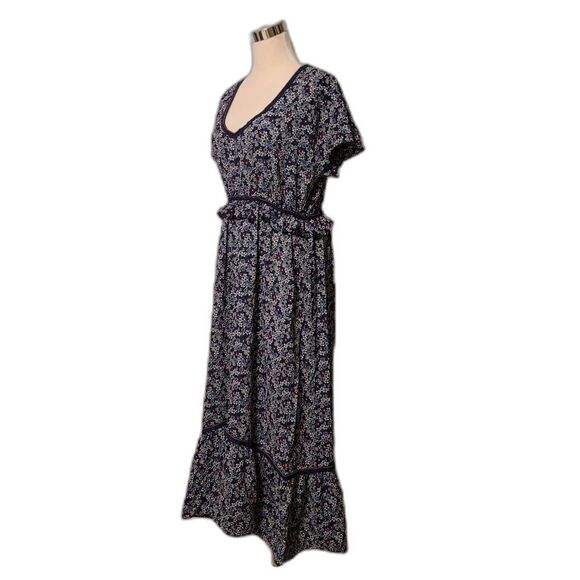 Max Studio Floral Ruffle Purple Blue Midi Dress Size L - Picture 1 of 8